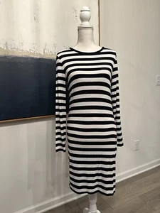 Michael Kors Kleid Langarm Midi schwarz-weiß gestreift M - Bild 1 von 5