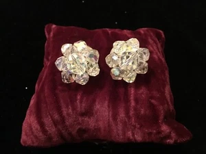 Beautiful Vintage Clear facet glass Earrings Silver tone  - Picture 1 of 2