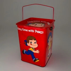 Vintage Fujiya Peko-Chan Poko Chan Dose Sammler Blech Eimer mit Griff Japan - Bild 1 von 10