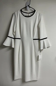 NUOVO ABITO A TUBINO CALVIN KLEIN BIANCO NERO MANICA A CAMPANA TAGLIA 8 NUOVO CON ETICHETTE - Foto 1 di 10
