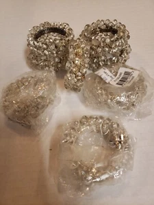 VINTAGE LOT OF 8 MIKASA SIA CLEAR GLASS BEADED NAPKIN RINGS WIRE WRAPPED BEADS - Picture 1 of 10