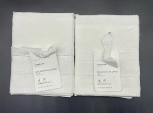 POTTERY BARN BELGIAN FLAX LINEN SET OF 2 STANDARD SHAMS WHITE BRAND NEW - Picture 1 of 3