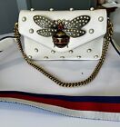 GUCCI Nappa Pearl Studded Mini Queen Margaret Broadway Shoulder Bag Mystic White