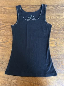 Top Green Source negro sin mangas con pedrería talla M algodón orgánico - Imagen 1 de 5