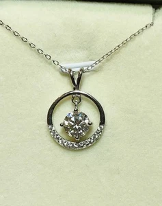 925 Sterling Silver 1 Carat Moissanite Diamond Dangle Pendant Necklace - Picture 1 of 10