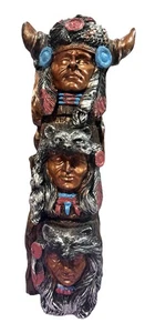 Native American Decor Totem Pole Statue Resin Figurine Chiefs W/Animal Headdress - Picture 1 of 9