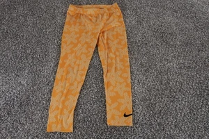 Nike Leggings Girls Large 6X 6-7Y Yellow White Print Swoosh Polyester Athletic - Picture 1 of 11