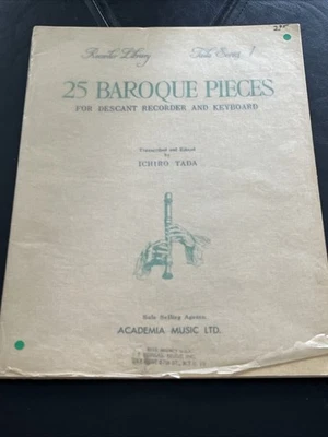 25 Baroque Pieces For Descant Recorder and Keyboard By Ichiro Tada 1965 - Image 1 of 4