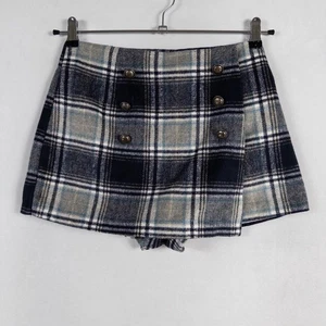 Forever 21 Skort Mini Skirt Women Medium Gray Plaid Front Buttons Academia - Picture 1 of 8
