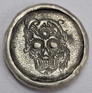 MK Barz 1oz Hand Poured .999 Fine Silver Round Sugar Skull The Flapper - Picture 1 of 6