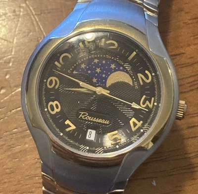 Reloj Rousseau Cuarzo Fase Lunar Dos Tonos Caja Inoxidable y Correa Funciona 22667 Foto 1 de 4