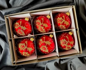 Set 6 palline in vetro dipinte a mano decorazioni albero di Natale 80 mm addobbi. - Foto 1 di 12
