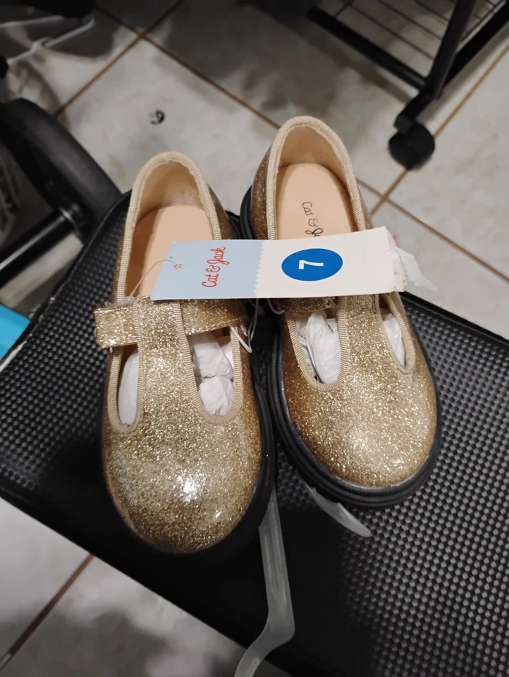 Cat And Jack Gold Glitter Mary Jane's Size 7 - Image 1 of 1