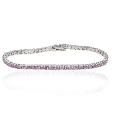 Bracciale tennis mm 3 in argento 925 rodiato con zirconi rosa cm 19 - Immagine 1 di 3