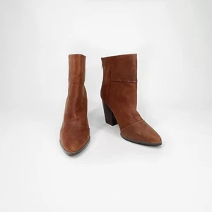 KELSI DAGGER 10 Brown Leather Ankle Boots With Back Zipper & Block Heel - Picture 1 of 11