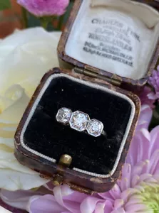 Three Stone Old Cut Diamond Platinum Ring 1.30ct - Picture 1 of 7