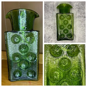 Vintage Rare Blenko Joel Myers Olive Green Glass Pinwheel Double Spout Decanter - Picture 1 of 18