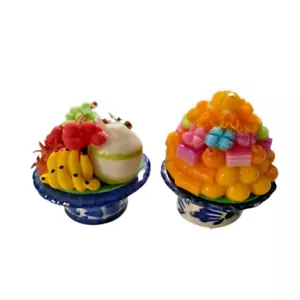 Arcilla 9 postres de frutas tailandesas en bandeja de pedestal de cerámica para adoración de estatua de Buda - Imagen 1 de 8