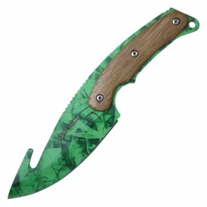 Gut Hook Hunting Knife | Wartech 9.5" Green Blade Wood Handle Skinner + Sheath - Picture 1 of 3
