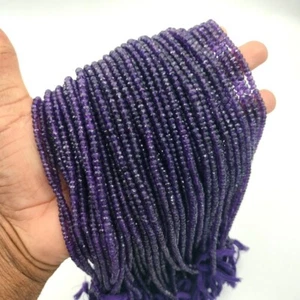 3-4MM Natural AAA++ Purple Amethyst Gemstone Faceted Rondelle Loose Beads 12.5'' - Picture 1 of 10