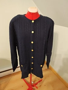 Charles Keath Women's Button Cardigan Navy Blue Long Sleeve Size Large VTG NOS - Picture 1 of 10