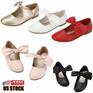 Girls Baby Kid Slip On Flats Dress Shoes Strap Mary Jane Shoes Flat Shoes Size - Picture 1 of 25