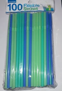 Cannucce flessibili in plastica al neon Drinkmate - numero 100 BPA FREE blu e verde - Foto 1 di 1