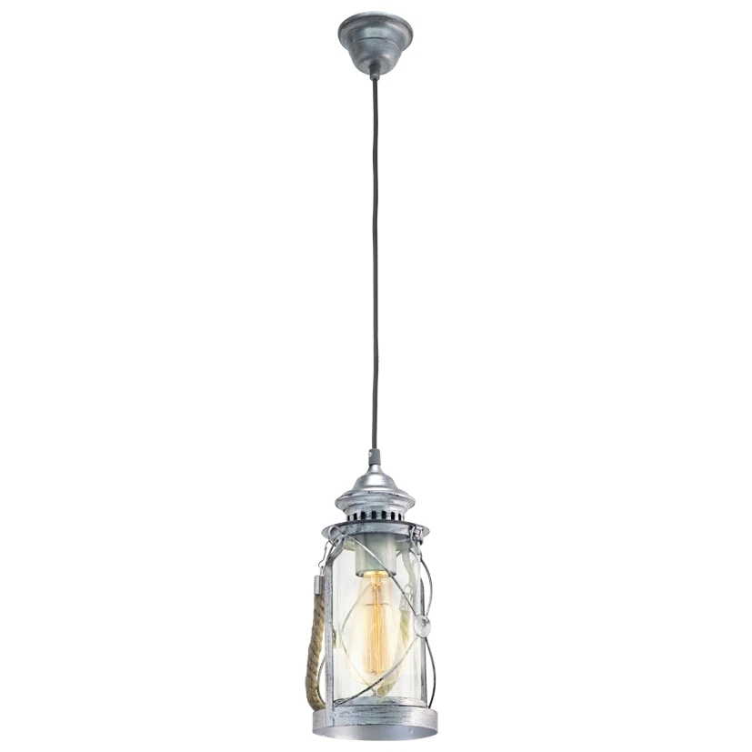 VINTAGE lanterna E27 1 luce da 60W diam. 14cm metallo, argento anticato , vetro  - Immagine 1 di 1