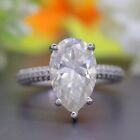 3CT Pear Cut Moissanite 14k White Gold Plated Best Shank Anniversary Gift Ring