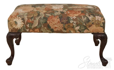 58356EC: Georgian Style Carved Solid Mahogany Upholstered Bench Cover