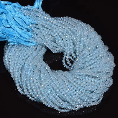 Cuentas facetadas redondas de piedras preciosas de topacio azul cielo natural 3X3 mm hilo 12,5" EB-567 Foto 1 de 2