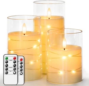 Candele LED Con Glass Effect, Fiamma Oscillante, Candela a Batteria Senza Fiamma - Foto 1 di 12