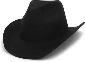 Wool Cowboy Cowgirl Hat for Men Women Classic Roll Up Brim 7-7 1/4, Black - Picture 1 of 7