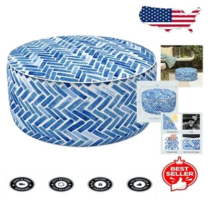 All-Weather Indoor/Outdoor Inflatable Ottoman - Stylish Blue Bricks, D21”x H9” - Picture 1 of 12