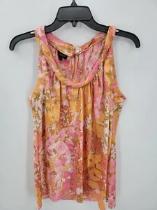Top Talbots Mujer 10 Rosa Naranja Acuarela Floral Sin Mangas Cuello Trenzado - Imagen 1 de 8