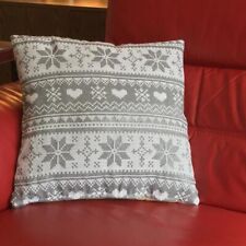 Silver / White Tapestry Festive Christmas Love Snow Soft Cosy Filled Cushion 18"
