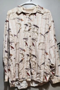 (STAINED/MISSING BUTTON) MAGELLAN SPORTSWEAR Large Fishing Lures Shirt - Picture 1 of 9