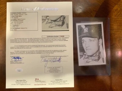 Roger Maris signed 3.5 x 5.5 Postcard New York Yankees JSA LOA - Image 1 of 2