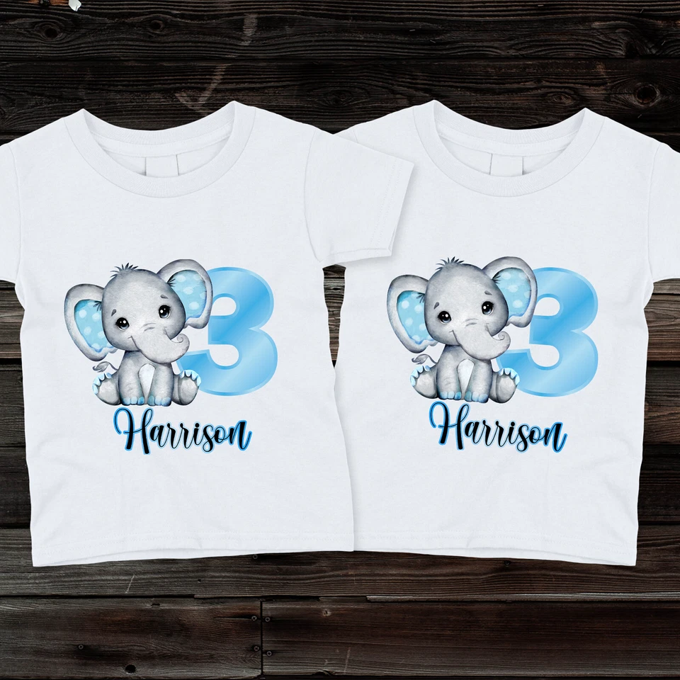 Camiseta de cumpleaños personalizada de elefante para niños, niñas y niños pequeños Foto 1 de 1