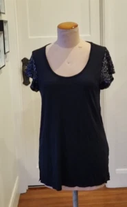 Thurley size 12 ( L ) Black Short sleeve top with sequins - Picture 1 of 8