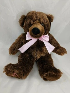 Dan Dee Chocolate Brown Bear Plush 13 Inch Pink Ribbon Stuffed Animal toy - Picture 1 of 8