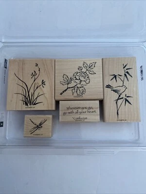 Stampin Up! Conjunto de 5 estampillas de goma montadas en madera de arte asiático nuevas RS2 Foto 1 de 4