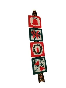 Vintage Needlepoint Wall Hanging Red Green White on Ribbon - Picture 1 of 5
