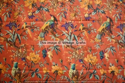 Indian 5 Yd Fabric Cotton Dress Material Bird Sanganeri Print Hand Block Fabric - Image 1 of 4
