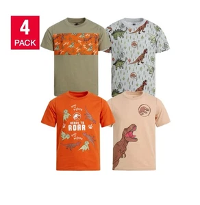 Jurassic World Kinder T-Shirts Jungen 4er Pack Baumwolle Kurzarm Tee Dinosaurier 4T - Bild 1 von 12