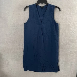 Theory Womans Tank Dress Blue Small Solid Silk Sleeveless V Neck Pullover - Picture 1 of 8