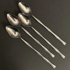 EXCEL EXF8 "BAMBOO" Stainless 4 ICED TEA SPOONS 7-3/8" Glossy Korea - Picture 1 of 2