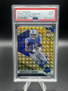 2021 Mosaic Amon-Ra St Brown Reactive Yellow Rookie PSA MT 9 - Picture 1 of 2