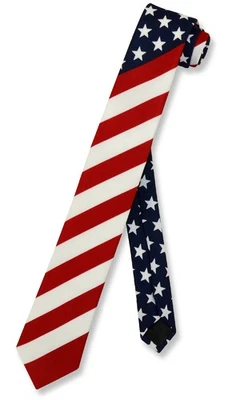 American Flag Mens Skinny Neck Tie USA Patriotic 2.5" Narrow Thin NeckTie - Image 1 of 2