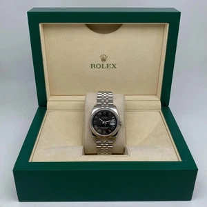 Rolex Datejust 36 116234 18K White Gold Steel Roman Sunbeam Black Dial Men Watch - Picture 1 of 11